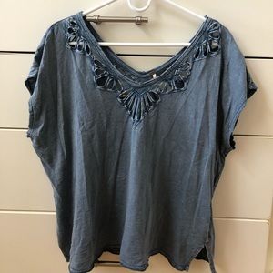 Free People Dark Gray/Blue Cutout Tee